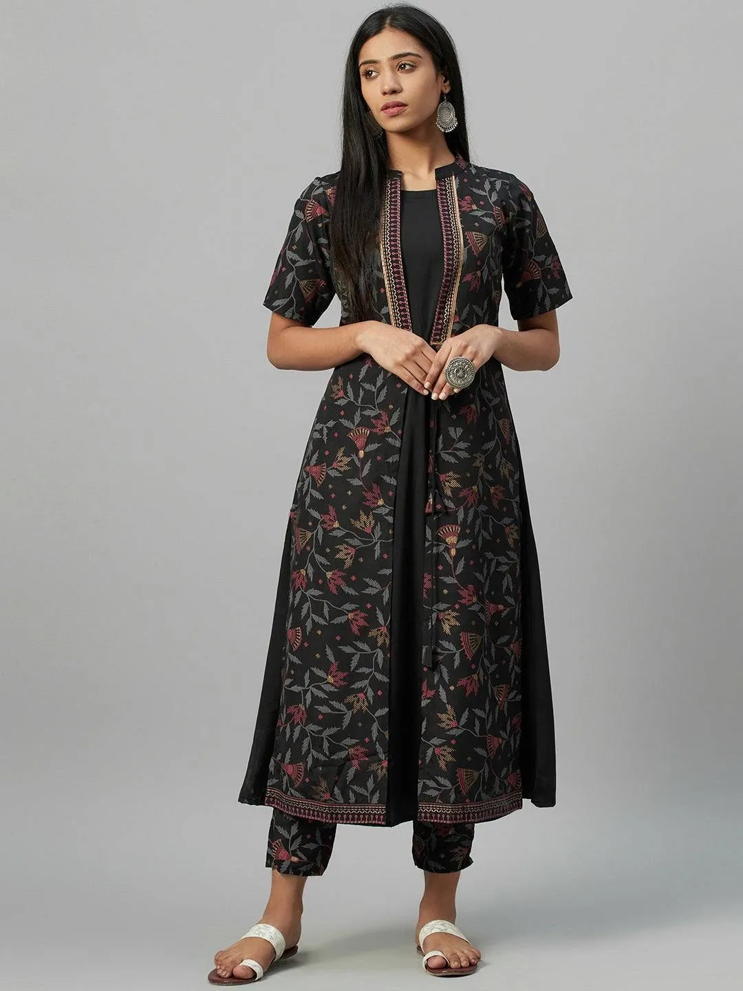 Black-Green Crepe Printed Kurta Palazzo Set