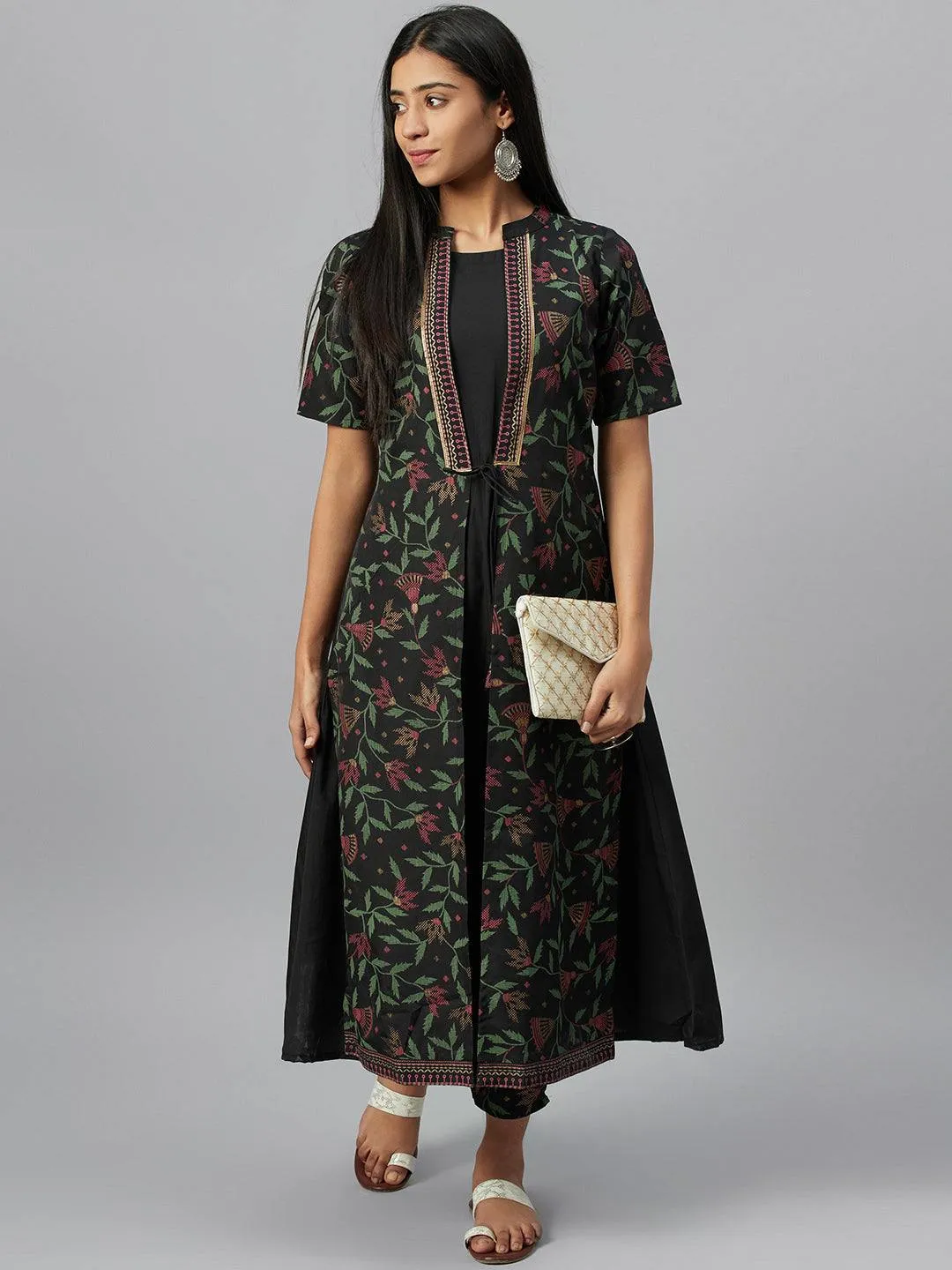 Black-Green Crepe Printed Kurta Palazzo Set