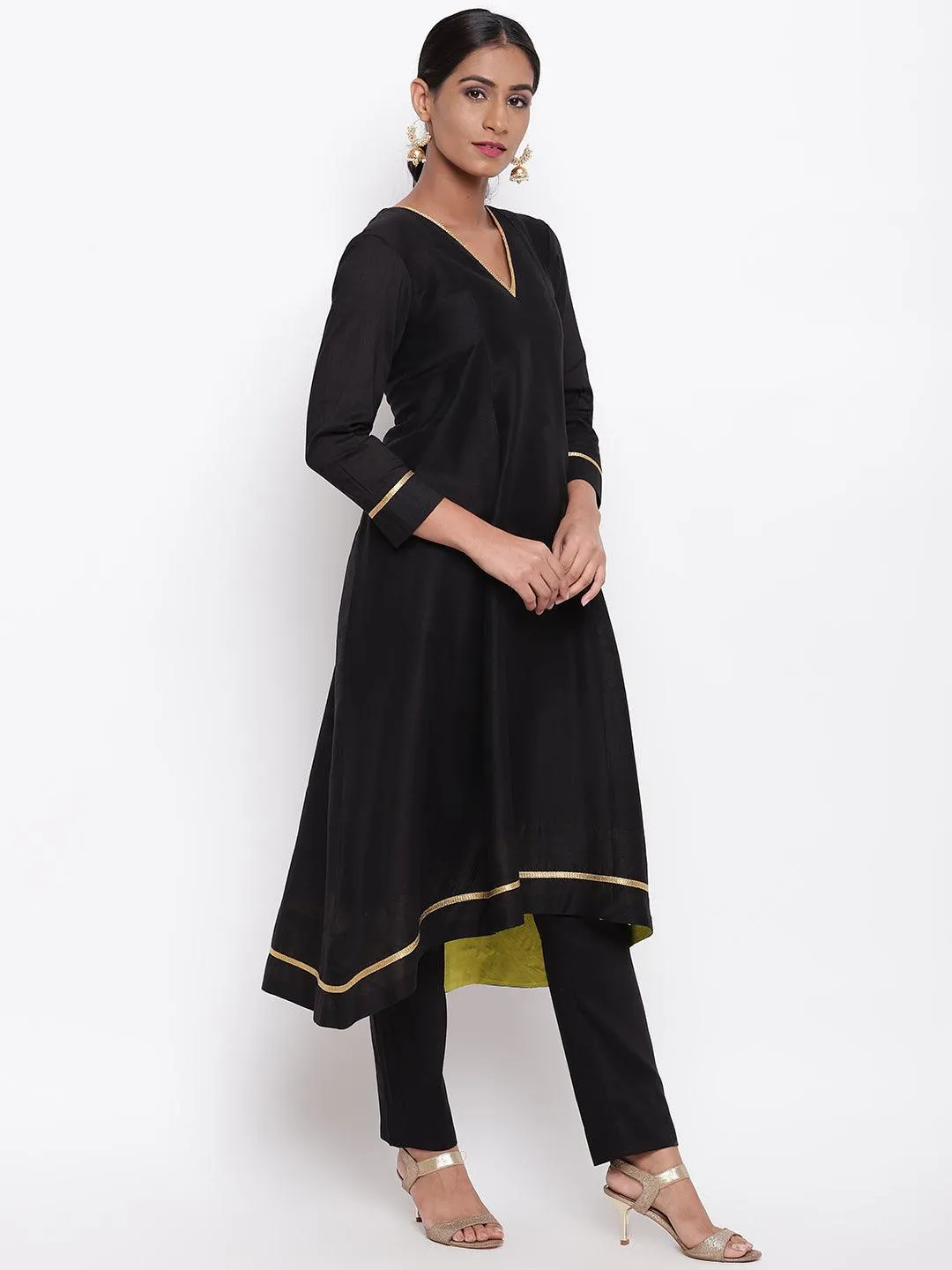 Black Pop Green Kurta-Pant