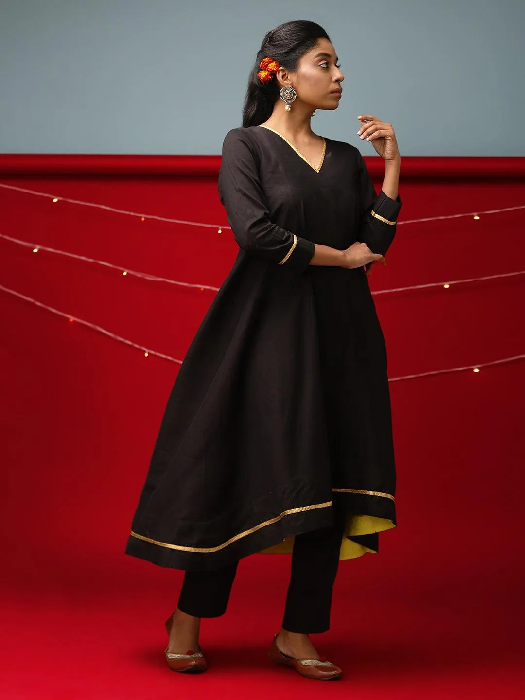 Black Pop Green Kurta-Pant