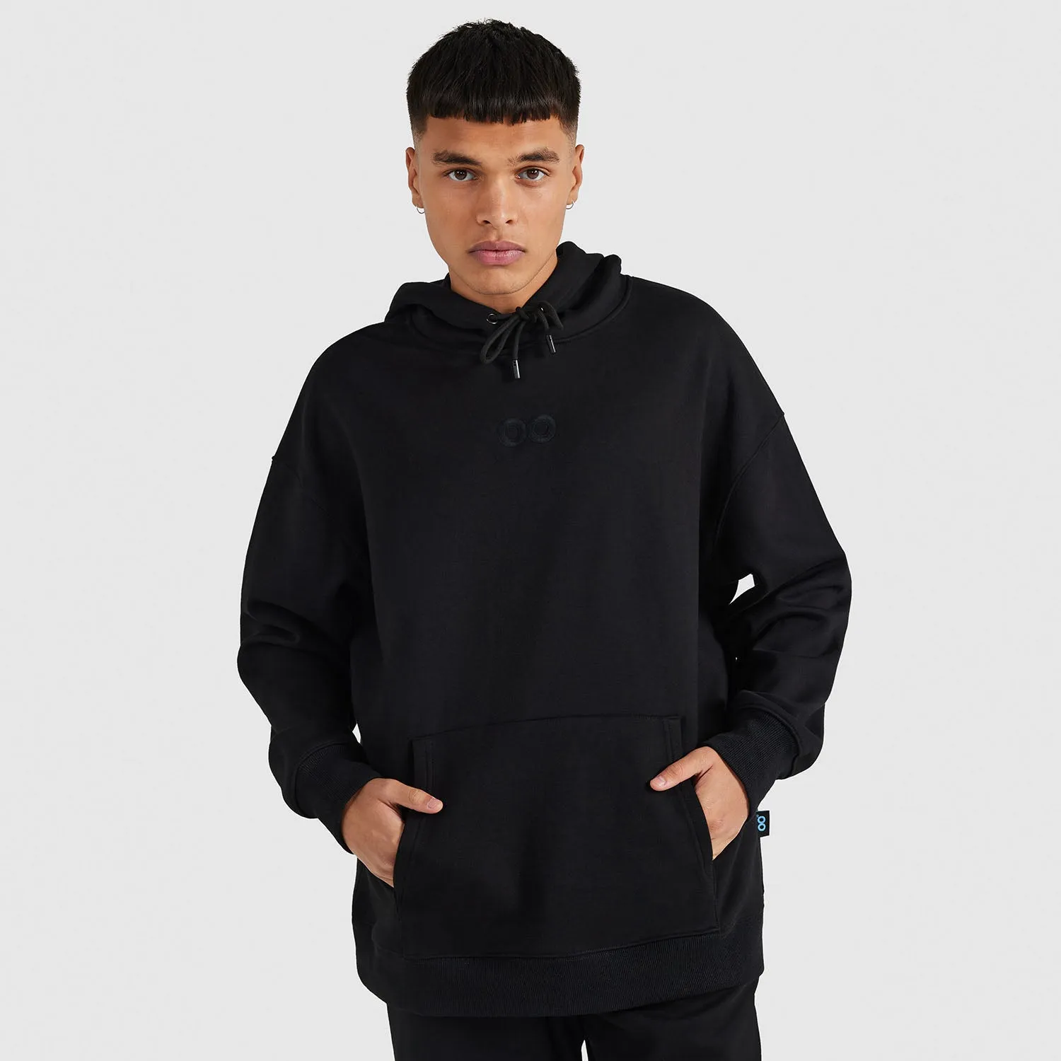 Black Relaxed Cotton Fleece Hoodie