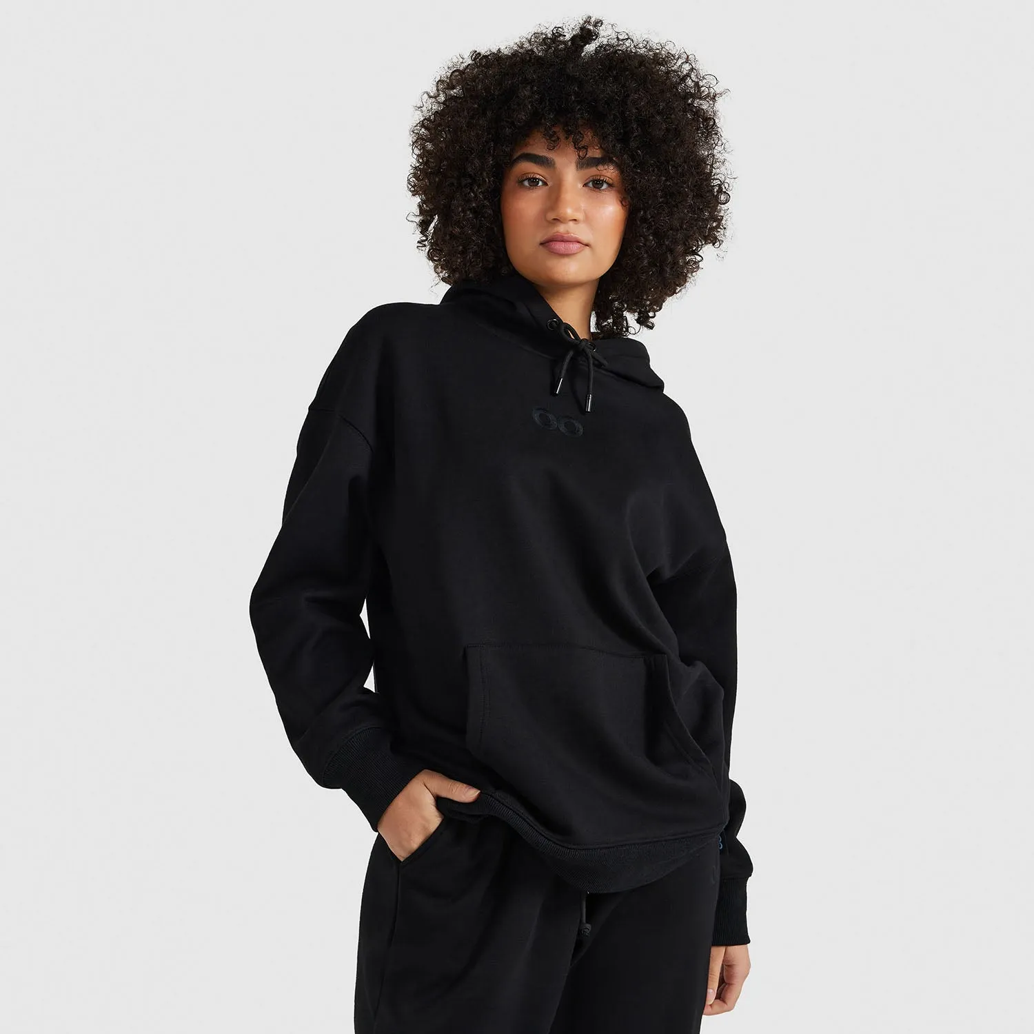 Black Relaxed Cotton Fleece Hoodie