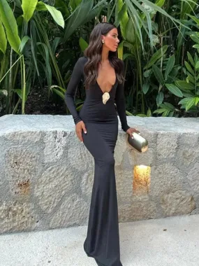 Black V-neck Maxi Dress: Stylish Bodycon for Women's Summer Fashion