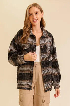 Black/Taupe Fall Vibes Plaid Print Shacket