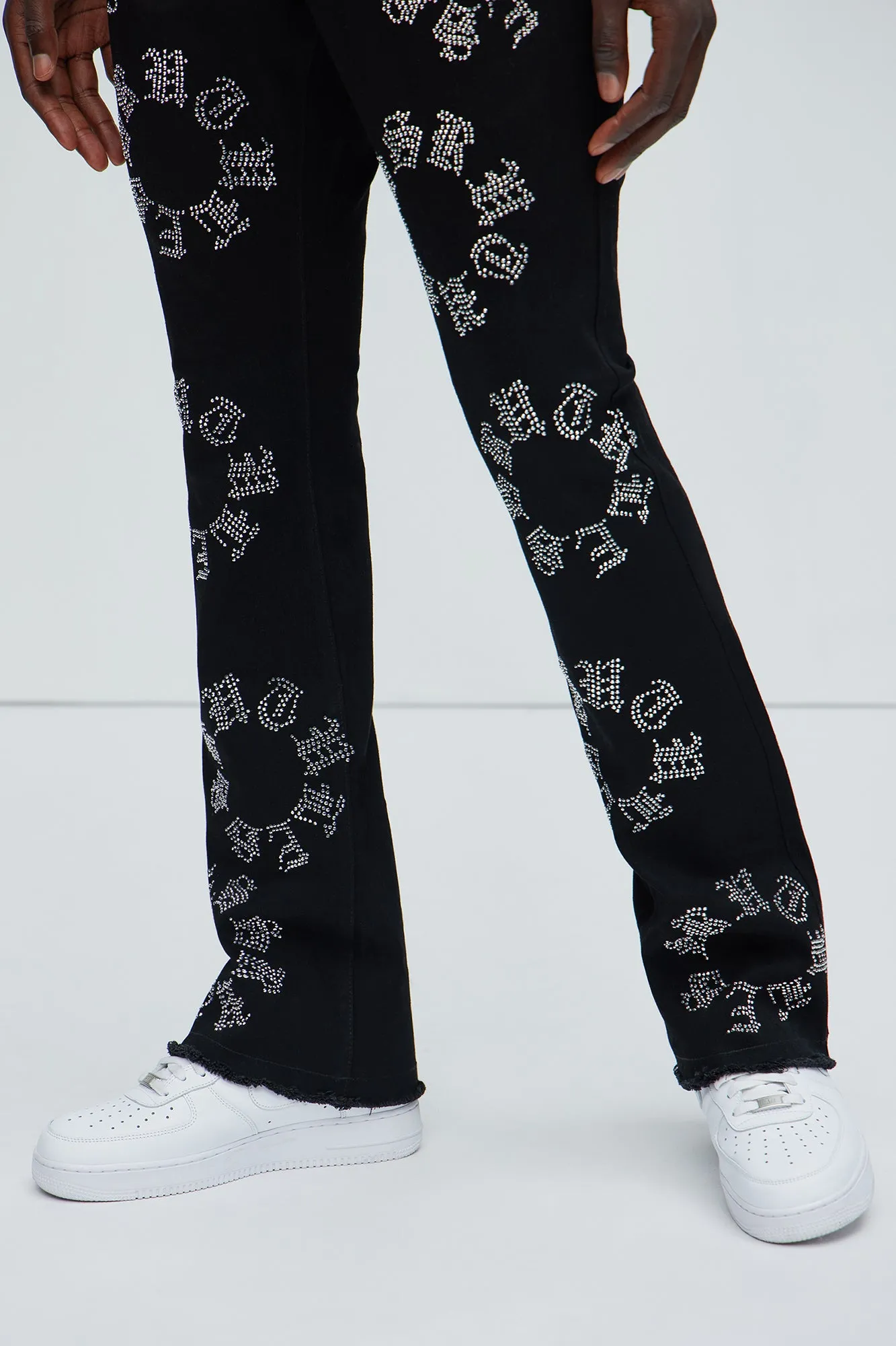 Bling My Line Stacked Skinny Flare Pants - Black/Silver