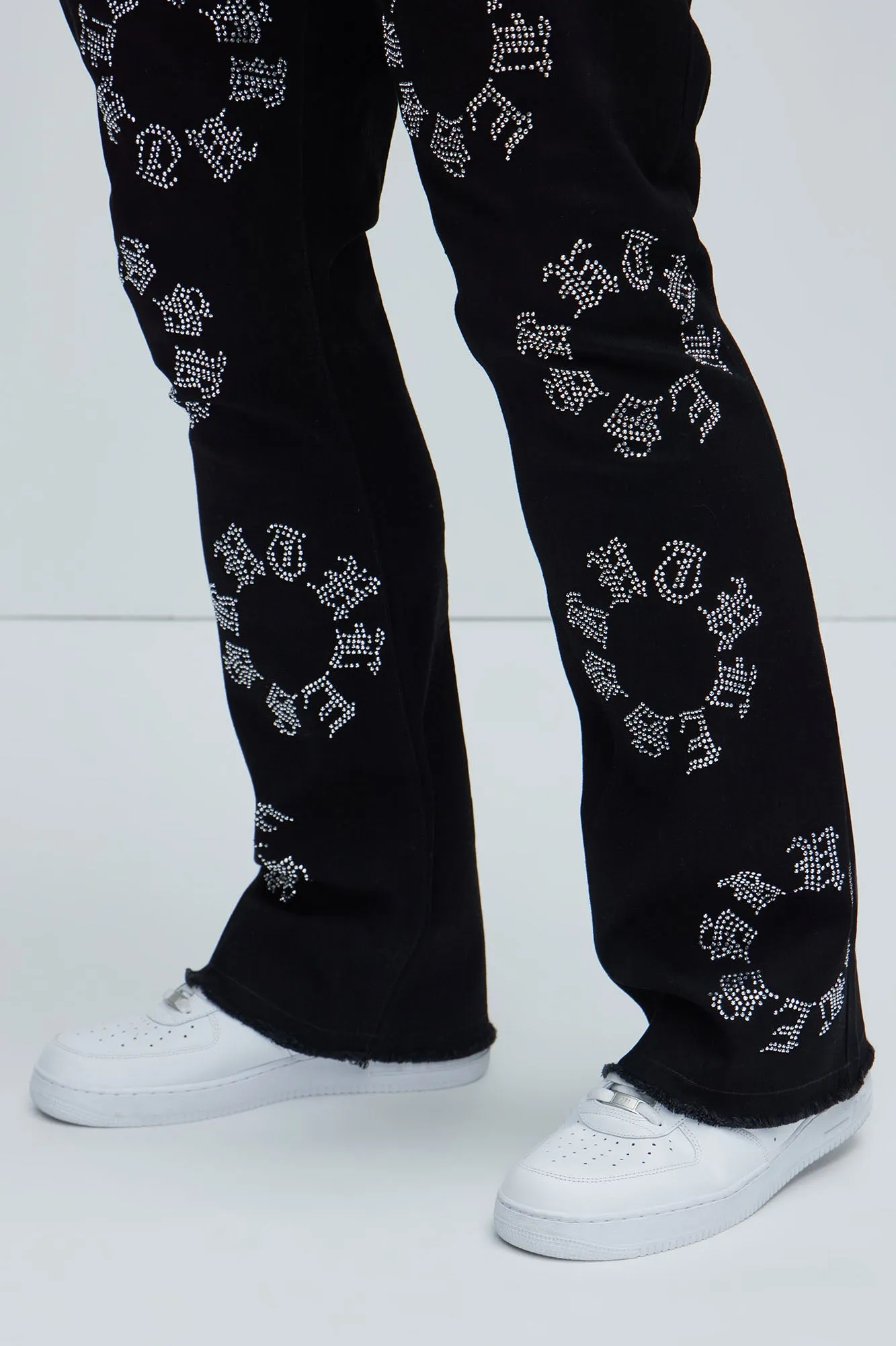 Bling My Line Stacked Skinny Flare Pants - Black/Silver