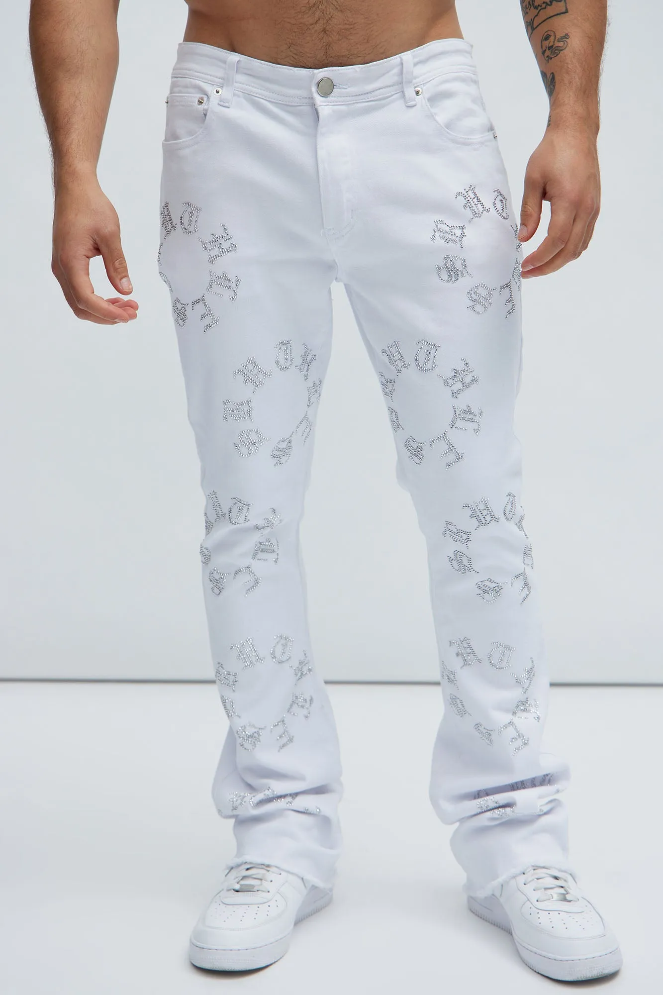 Bling My Line Stacked Skinny Flare Pants - White/Silver