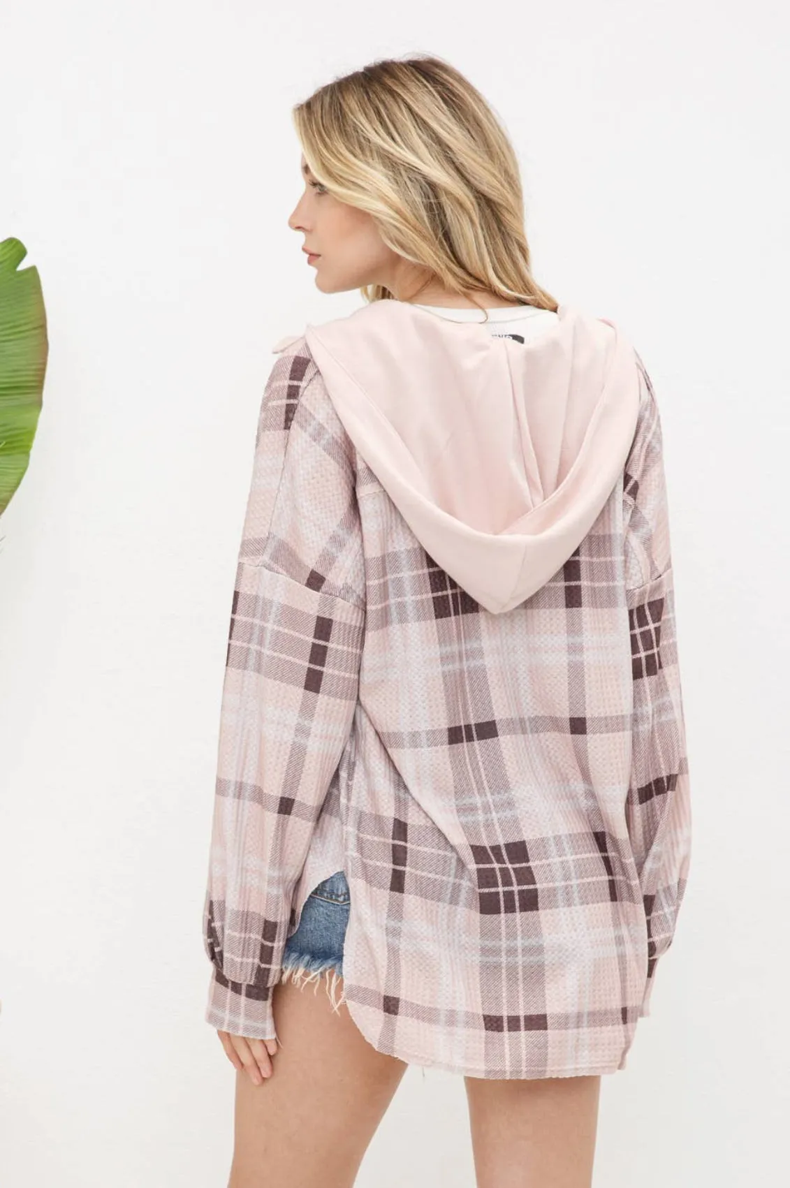 Blue B. Blush Plaid Thermal Hooded Shacket