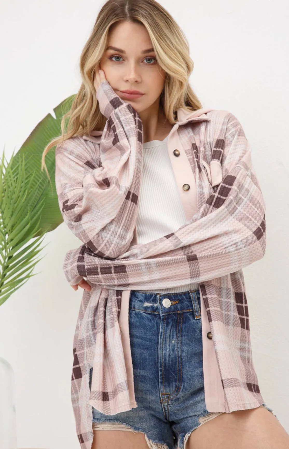 Blue B. Blush Plaid Thermal Hooded Shacket