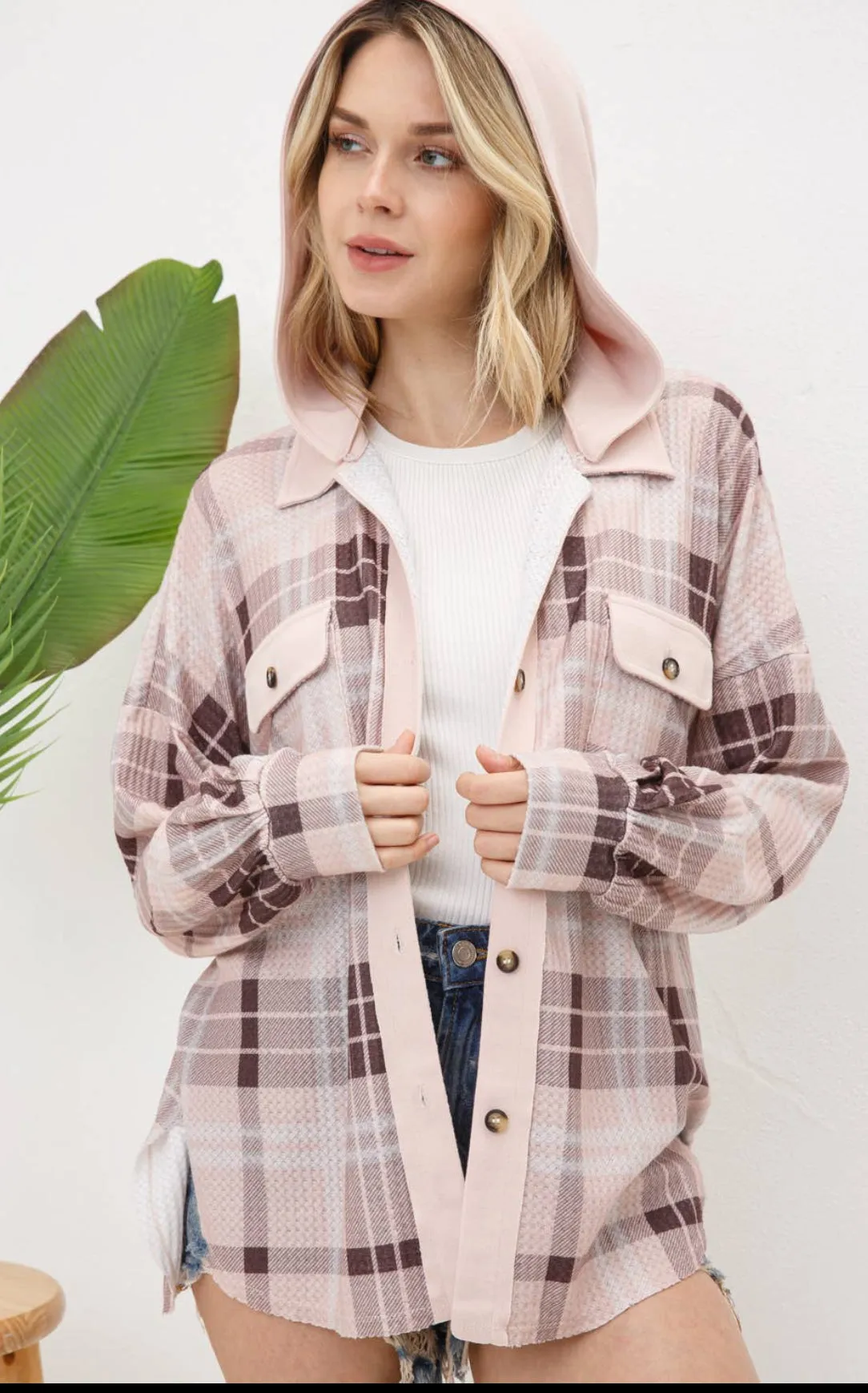 Blue B. Blush Plaid Thermal Hooded Shacket