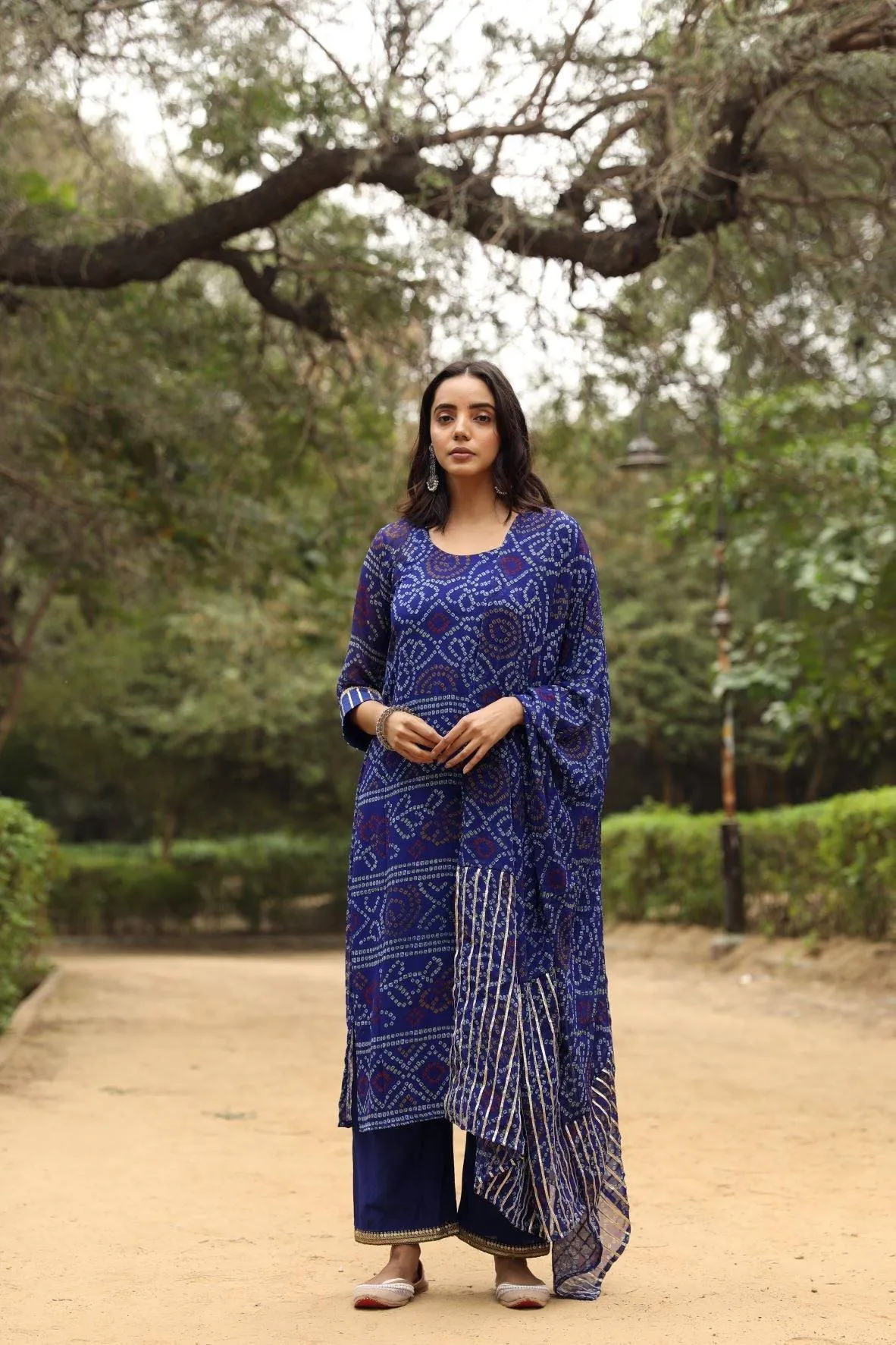 Blue Bandhani Print Gota Patti Suit Set