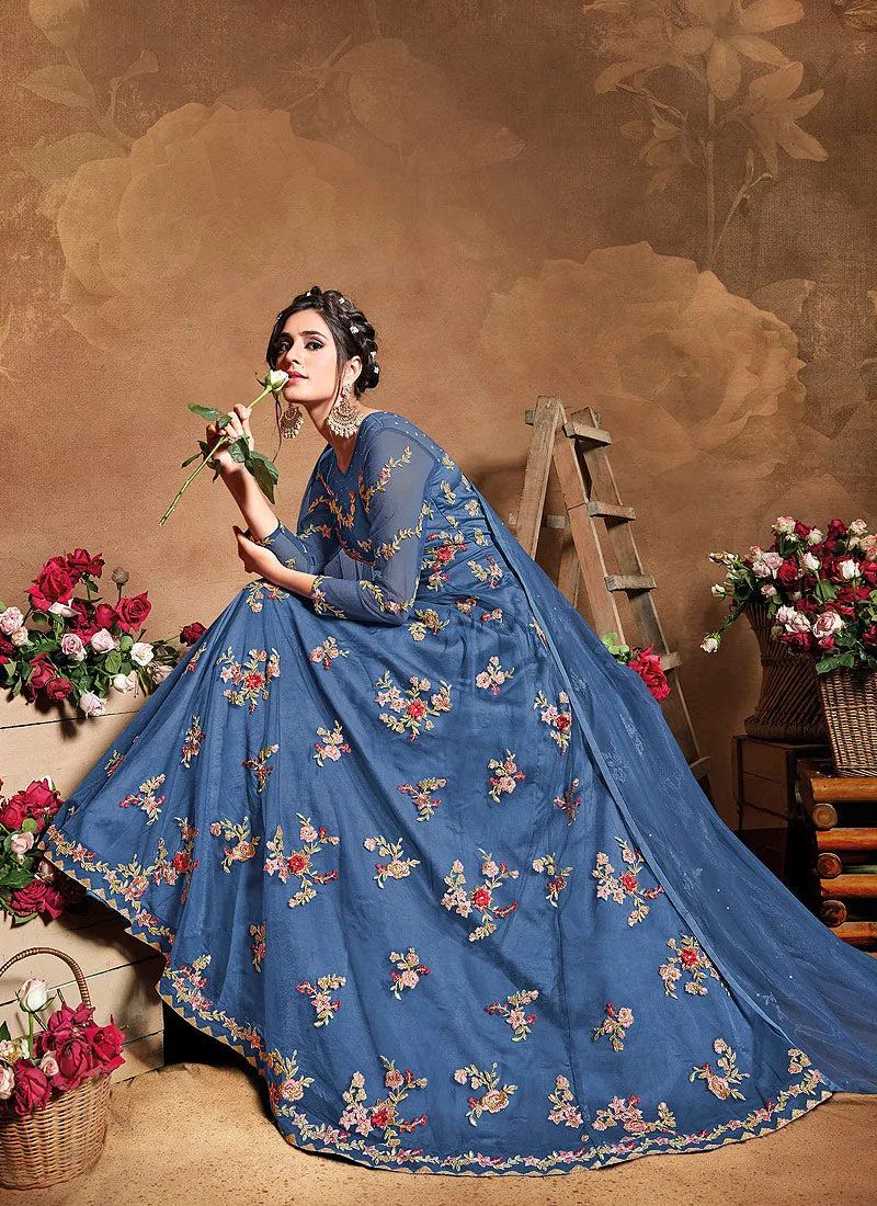 Blue Embroidered Wedding Anarkali Suit