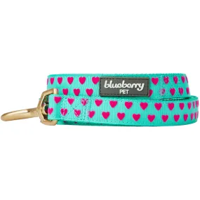 Blueberry Pet Velvety Heart Flocking Minty Green Dog Leash