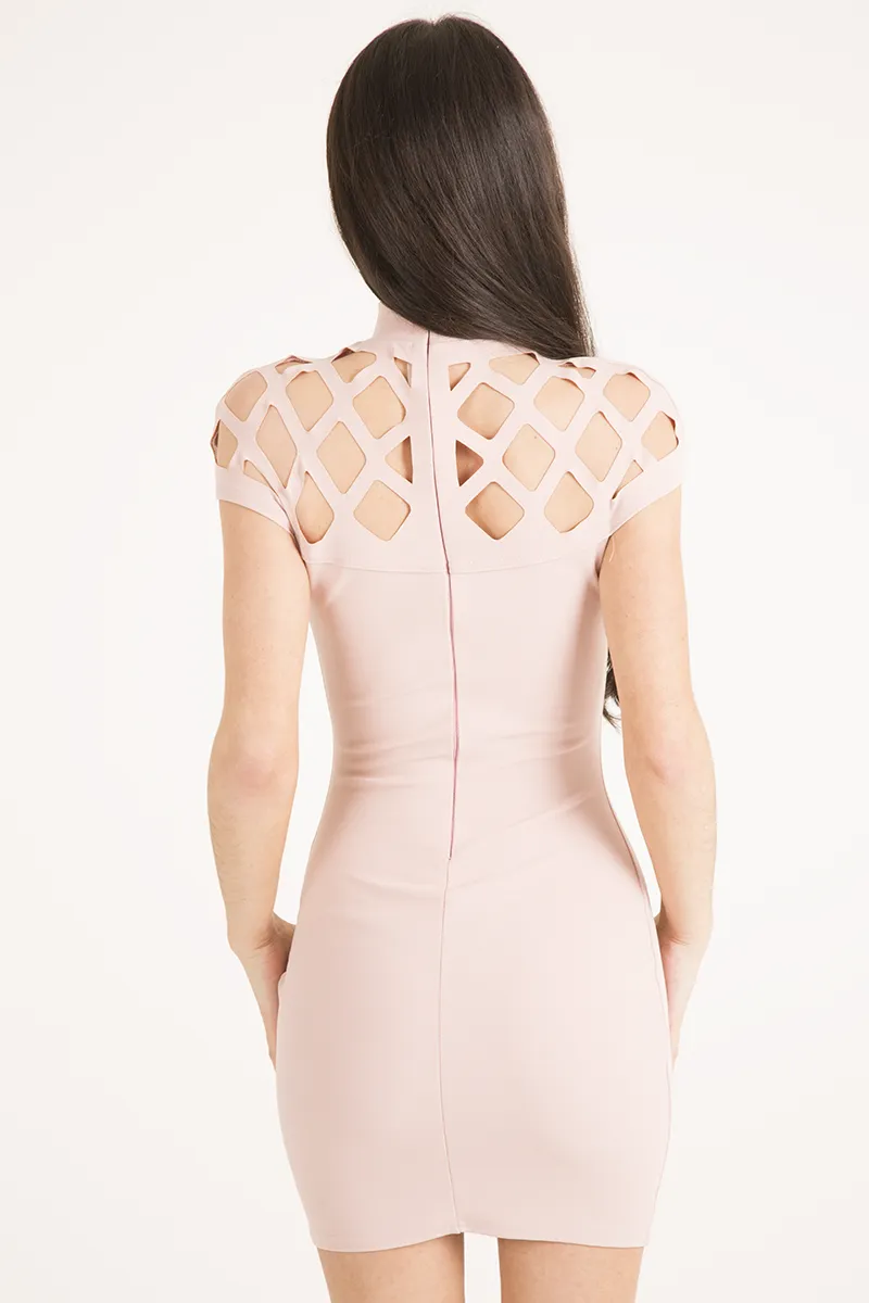 Blush Cage High Neck Bodycon Dress - Kade