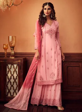 Blush Pink Embroidered Designer Palazzo Suit