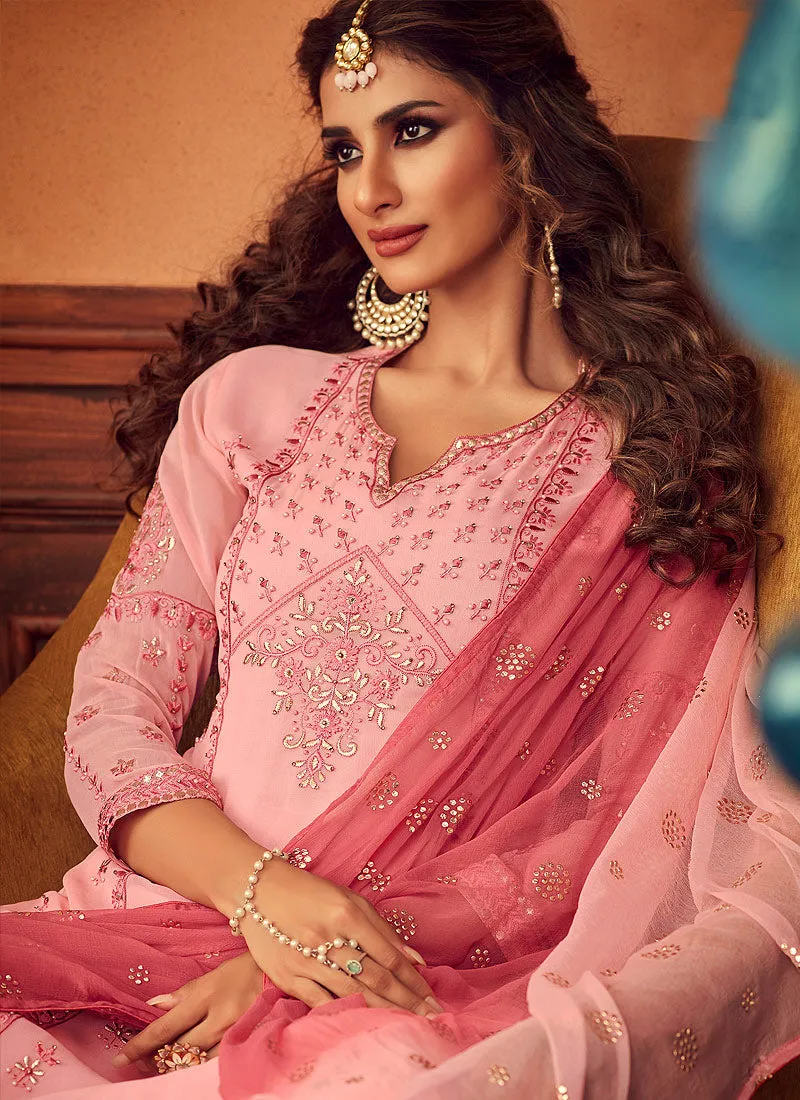 Blush Pink Embroidered Designer Palazzo Suit