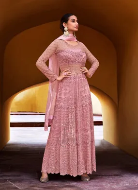 Blush Pink Embroidered Slit Style Anarkali Lehenga/Pant Suit