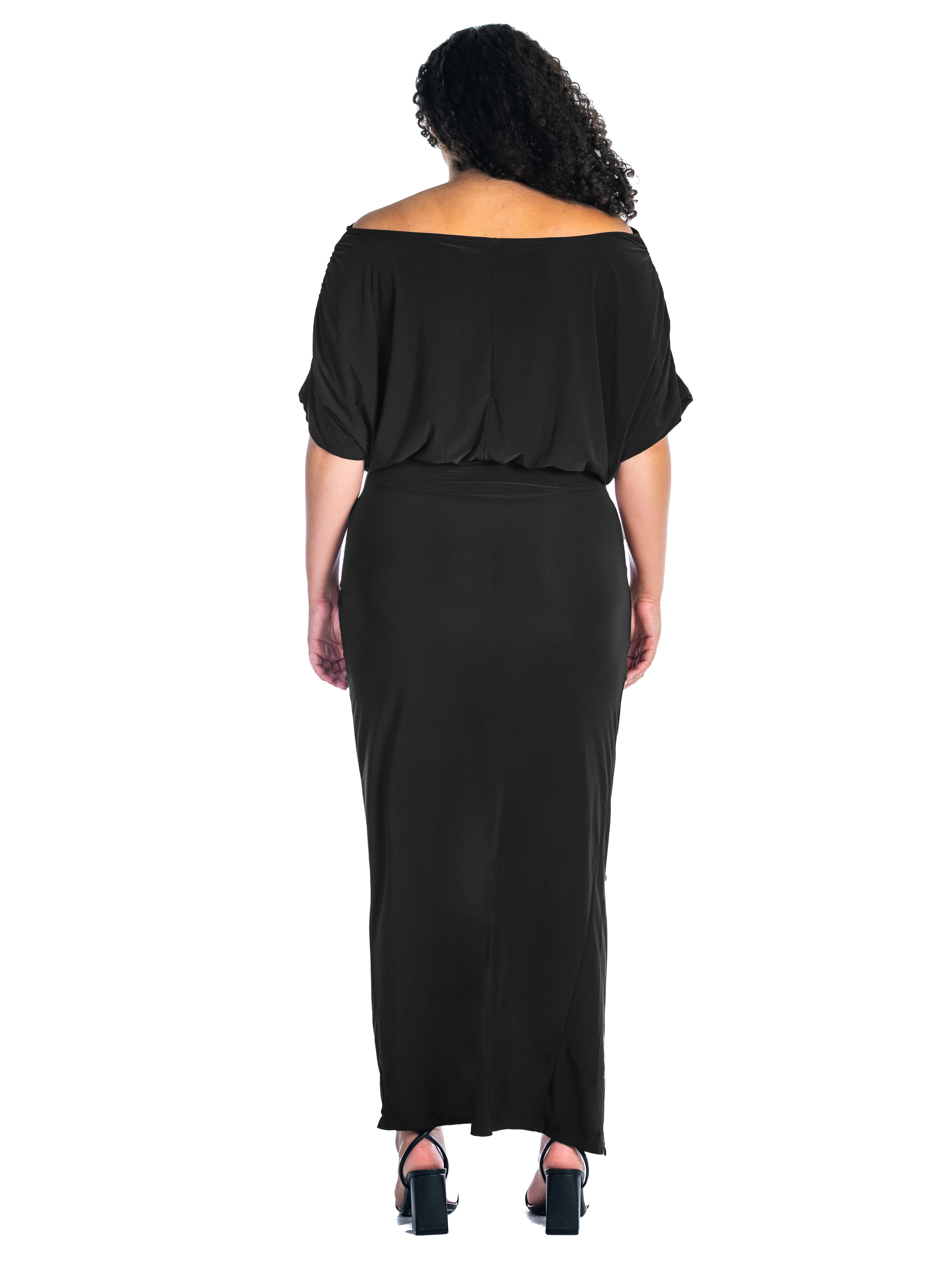 Boat Neck Batwing Sleeve Slit Plus Size Maxi Dress