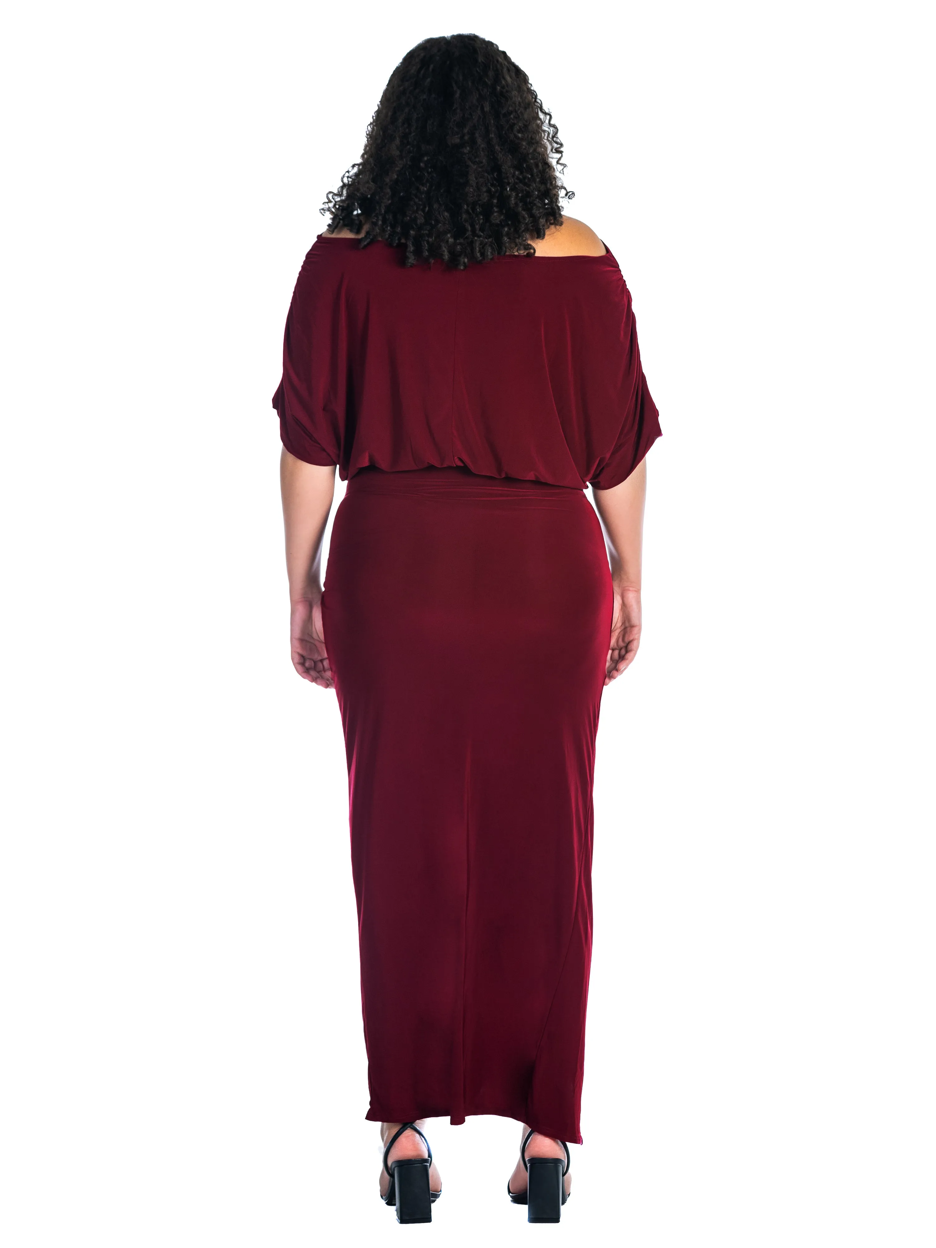 Boat Neck Batwing Sleeve Slit Plus Size Maxi Dress