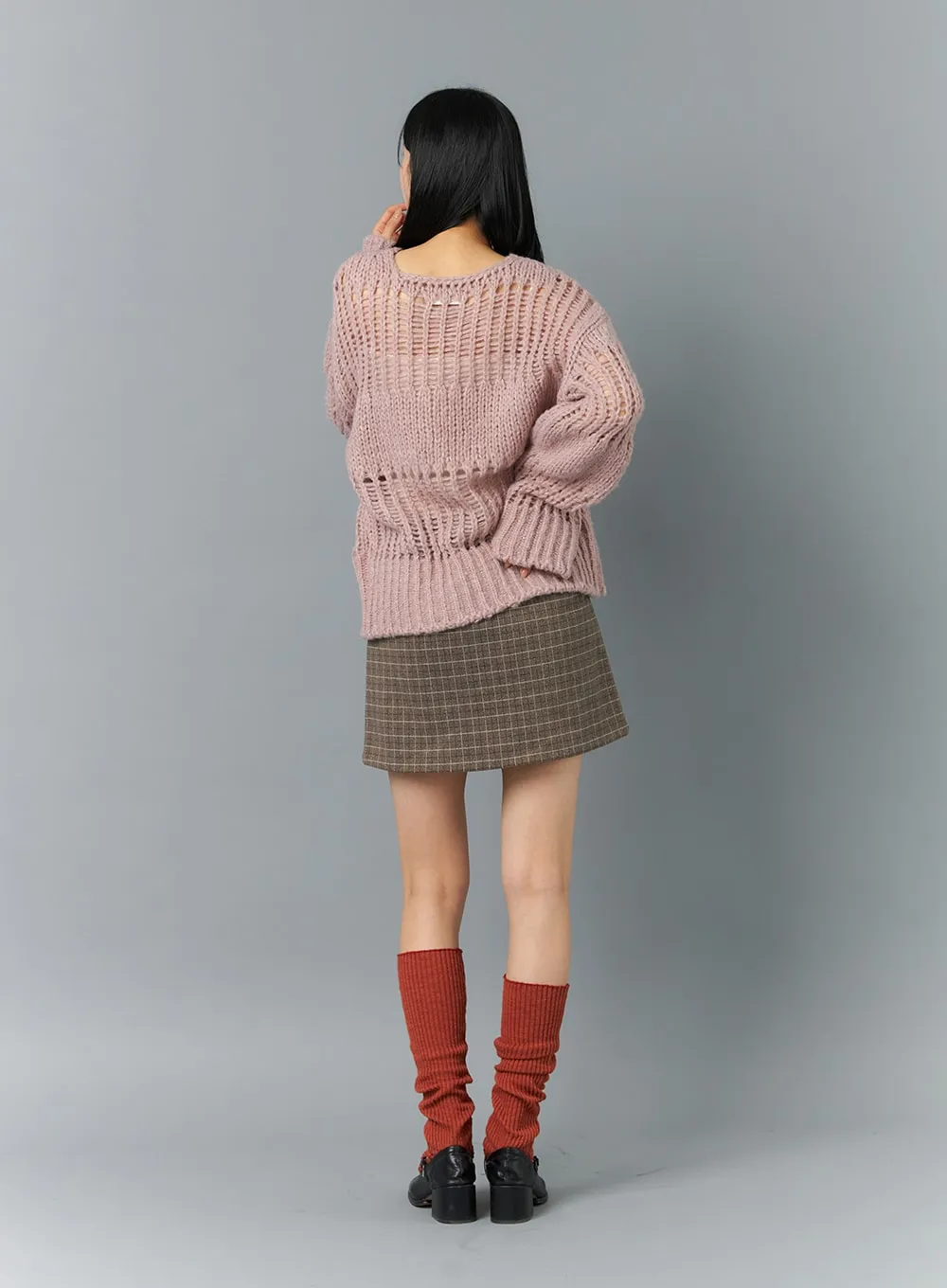 Boat Neck Mesh Knit Sweater ON324