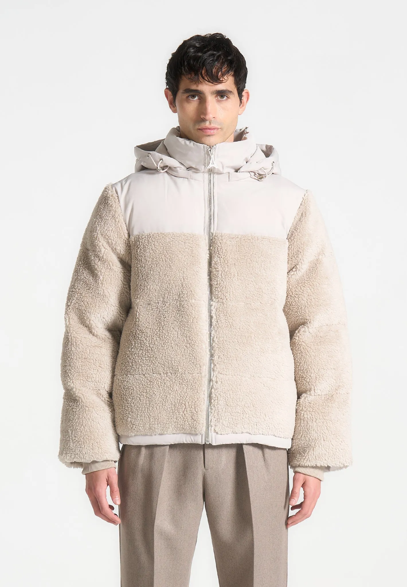 Borg Puffer Jacket - Beige