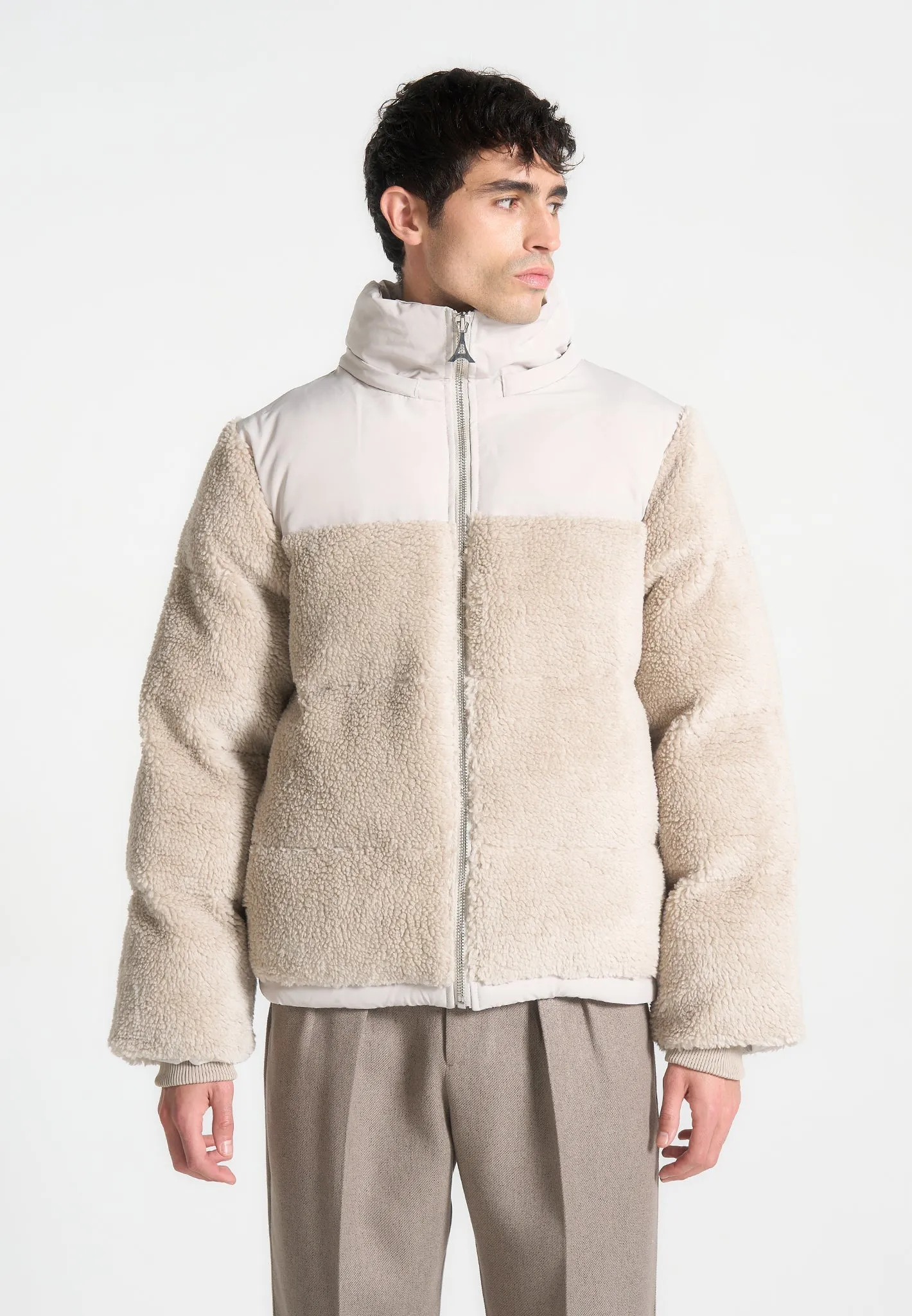 Borg Puffer Jacket - Beige