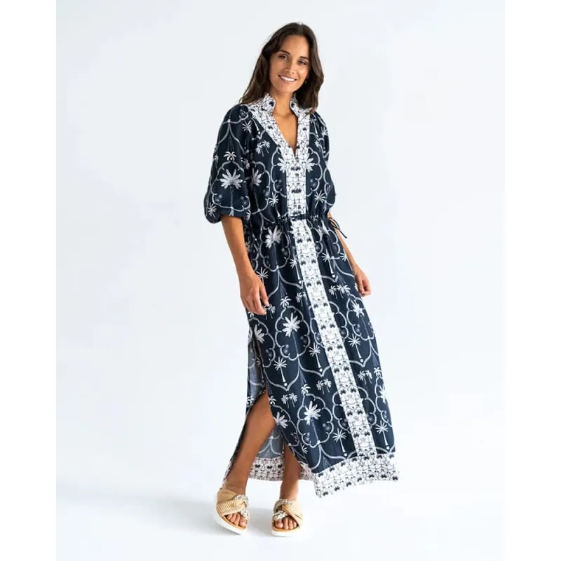 Cascada Dress | Navy & White Palm