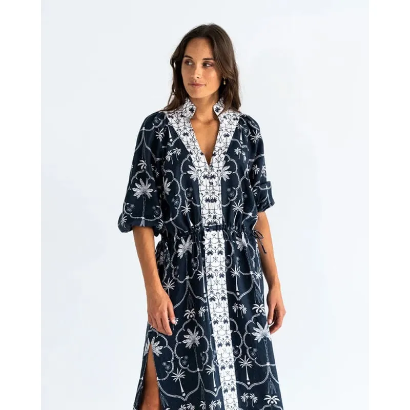 Cascada Dress | Navy & White Palm