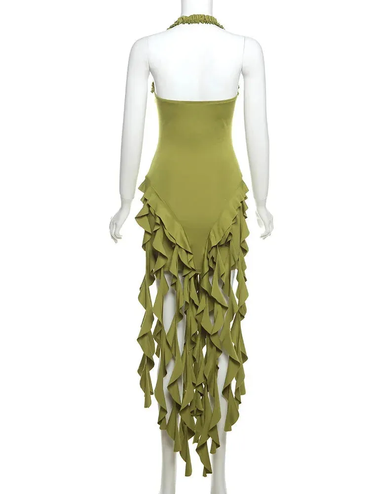 Cascading Ruffle Party Dress Overlapping for Summer Events