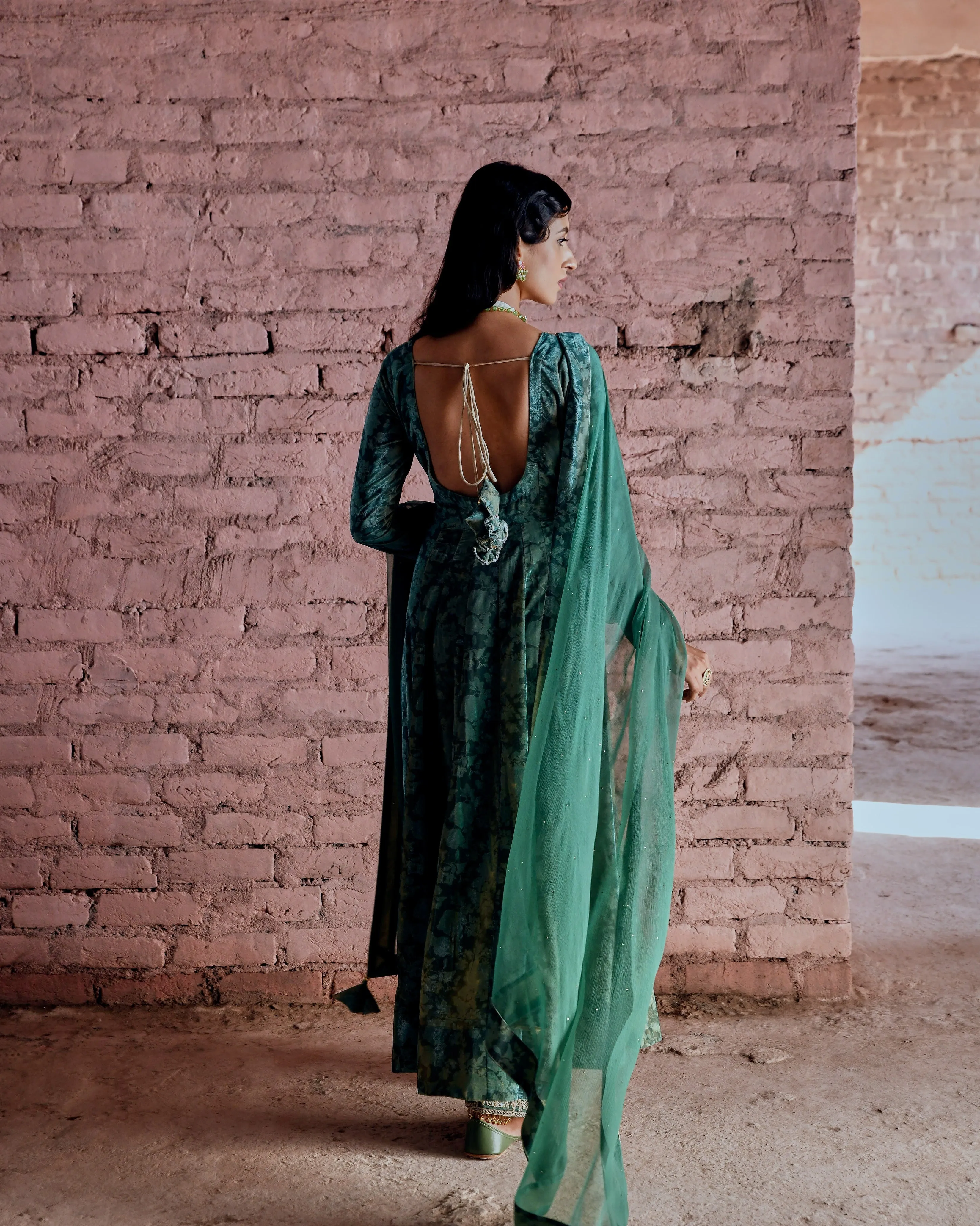 CASTLETON GREEN FLARED MAKHMAL ANARKALI SET