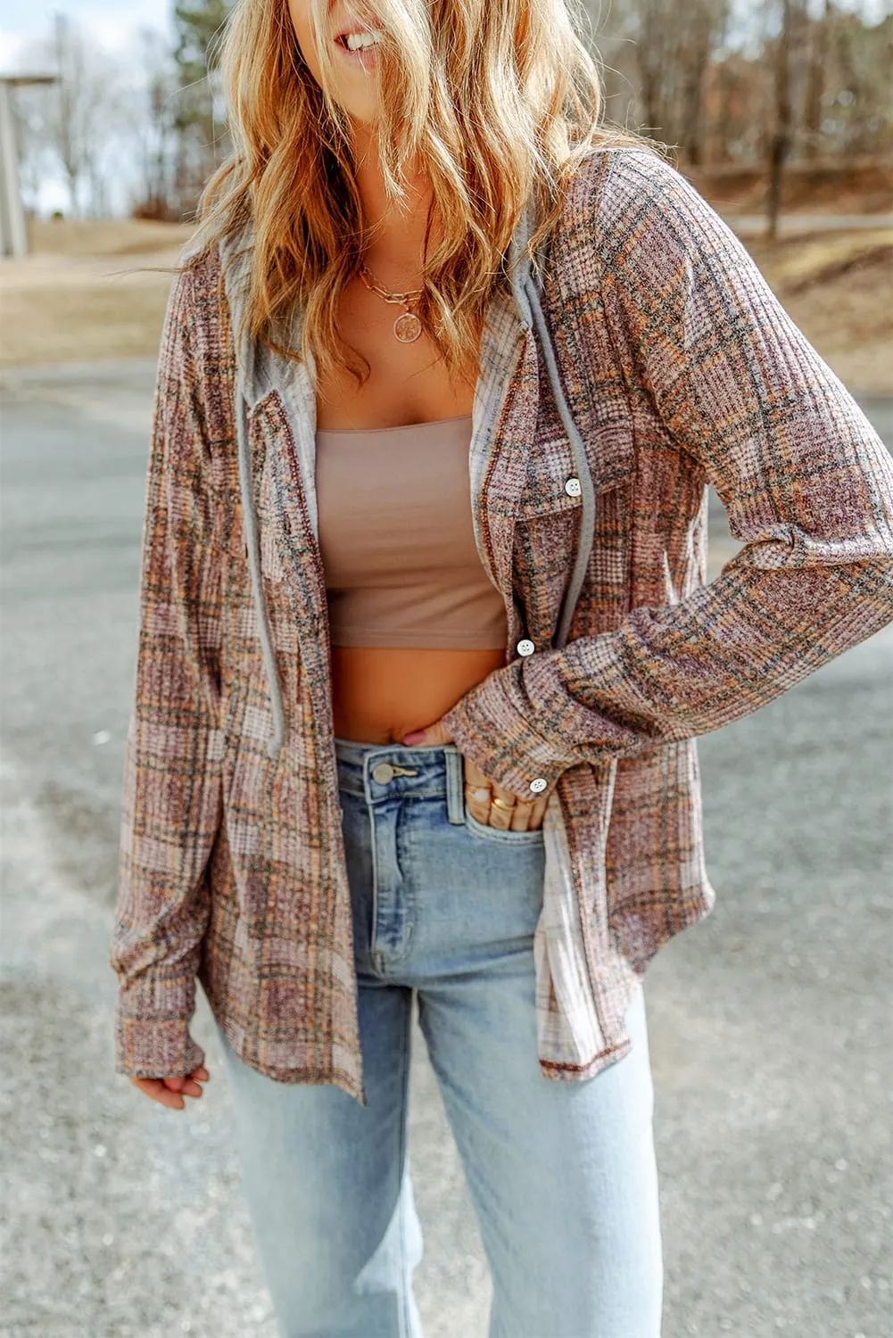 Casual Plaid Hoodie Shacket ( S - 2X )