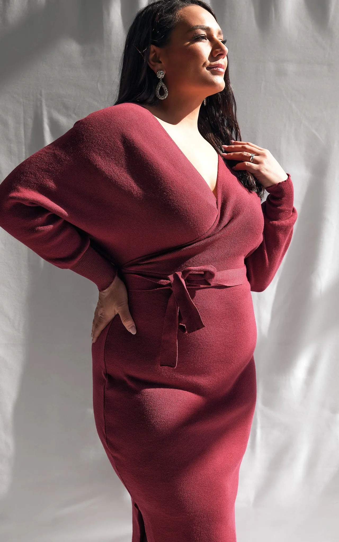 Catherine Knit Midi Dress - Burgundy