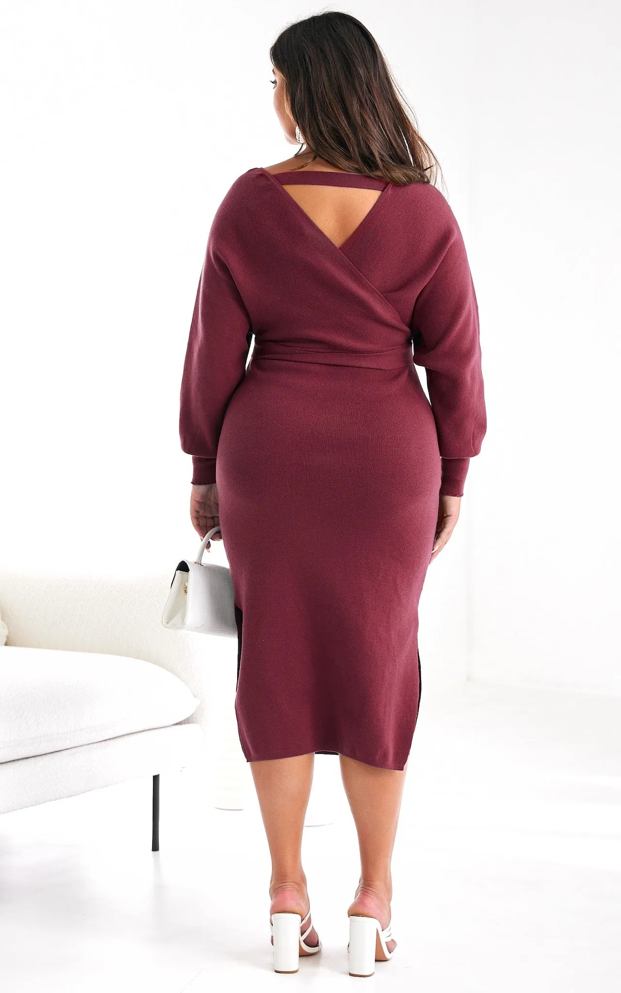 Catherine Knit Midi Dress - Burgundy