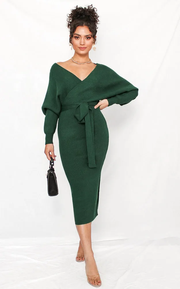 Catherine Knit Midi Dress - Forest Green