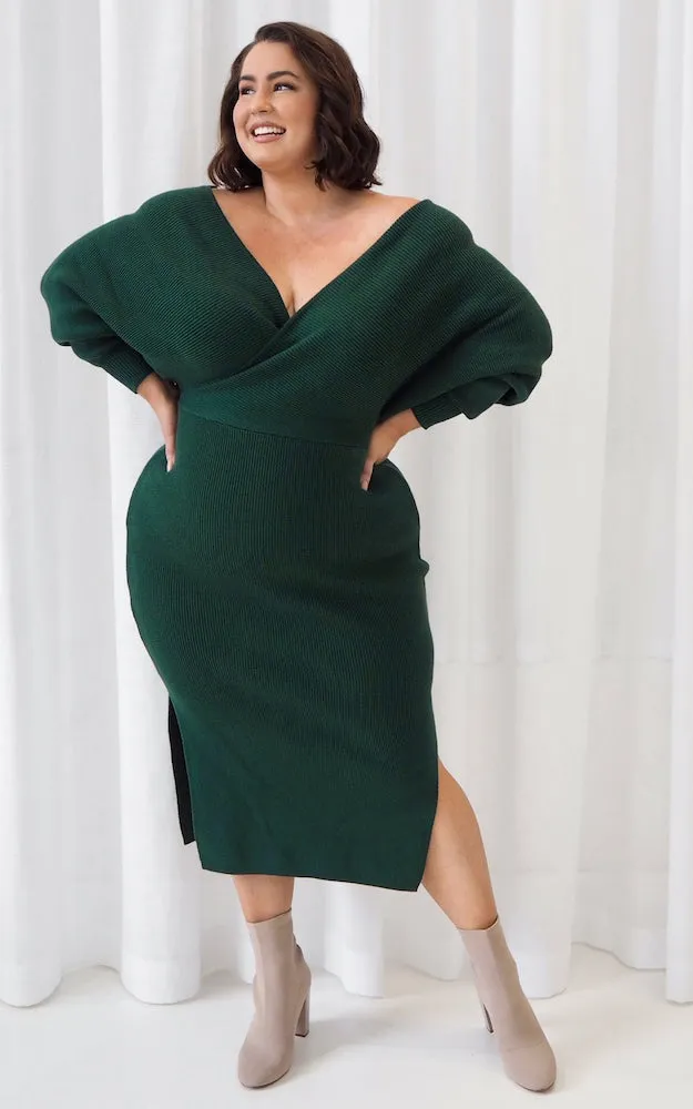 Catherine Knit Midi Dress - Forest Green