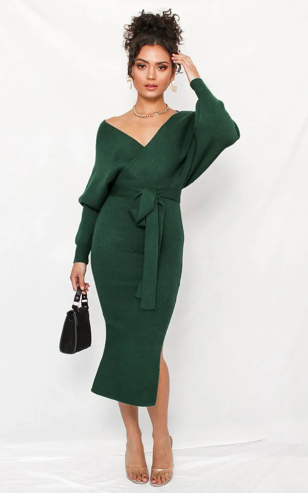 Catherine Knit Midi Dress - Forest Green