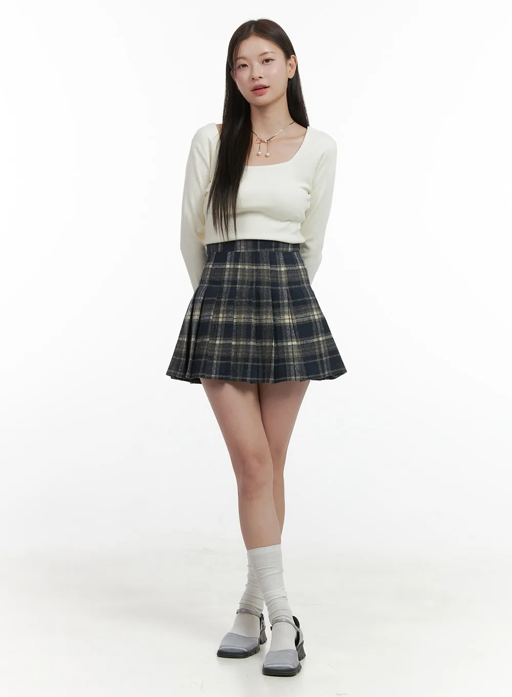 Checkered Pleated Tennis Mini Skirt OO416