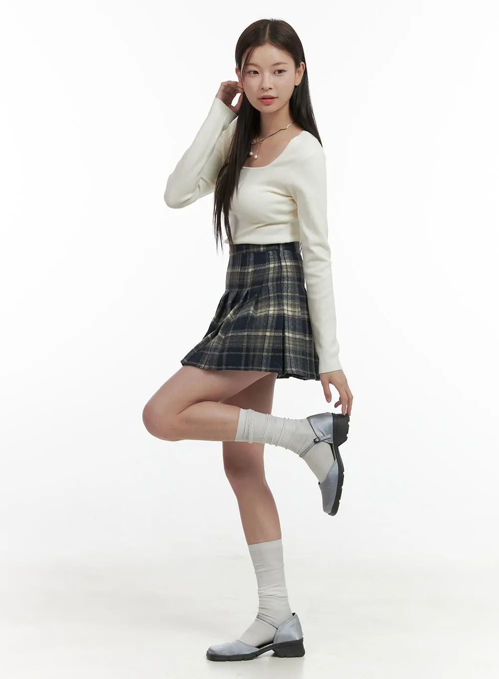 Checkered Pleated Tennis Mini Skirt OO416