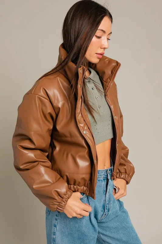 Coco Faux Leather Puffer Jacket