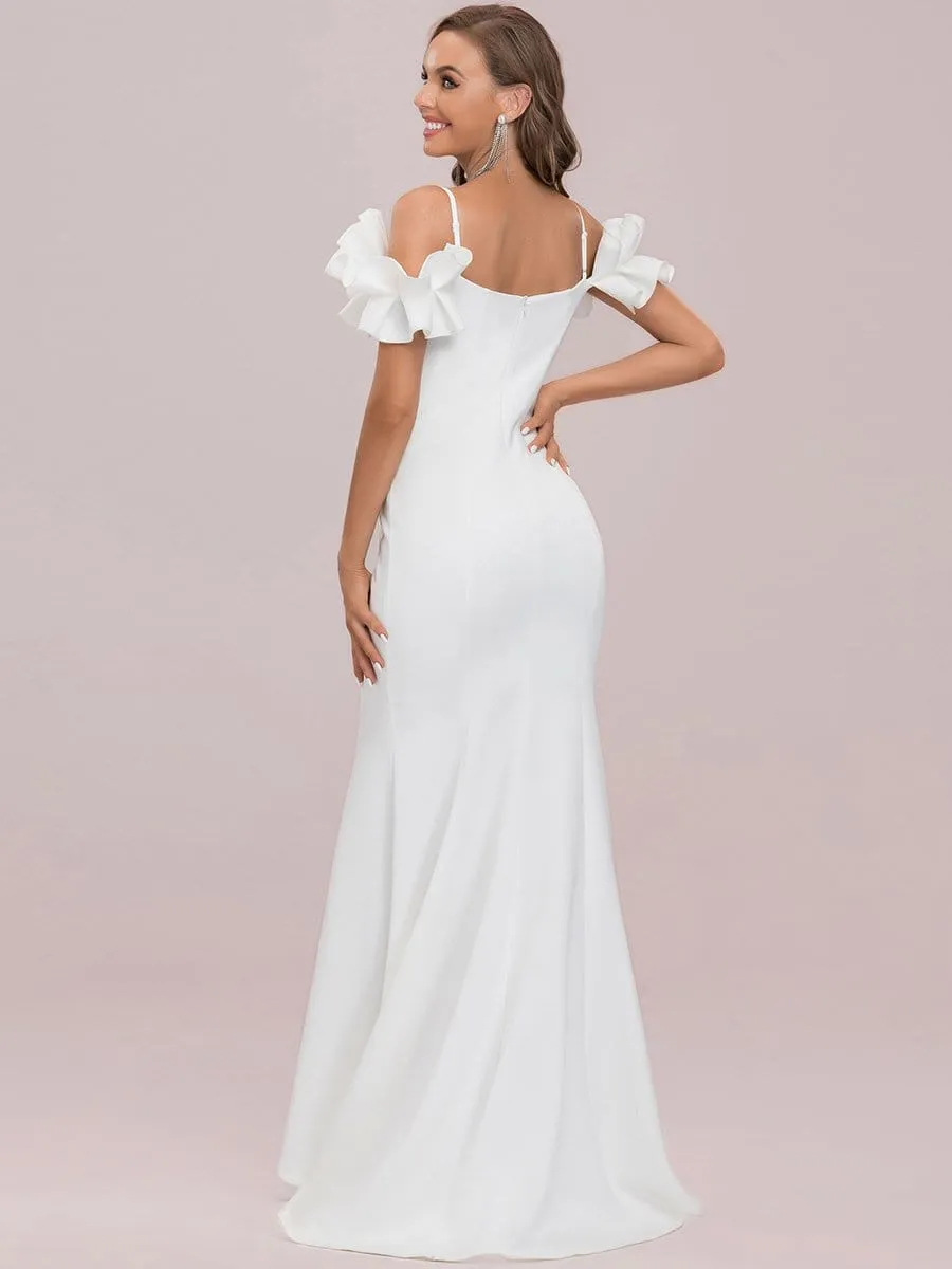 Cold Shoulder Fishtail Bodycon Floor Length Wedding Dress