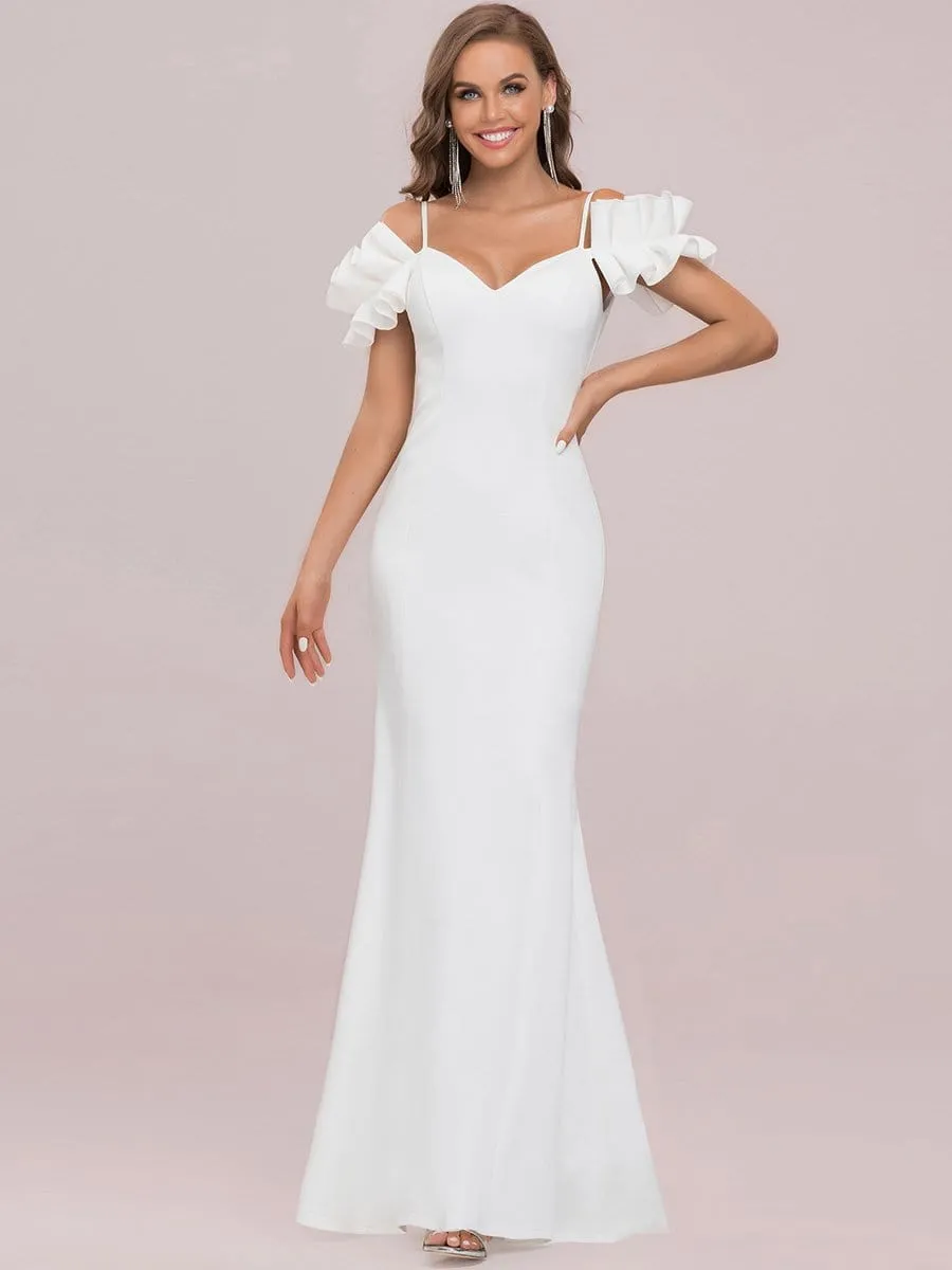 Cold Shoulder Fishtail Bodycon Floor Length Wedding Dress