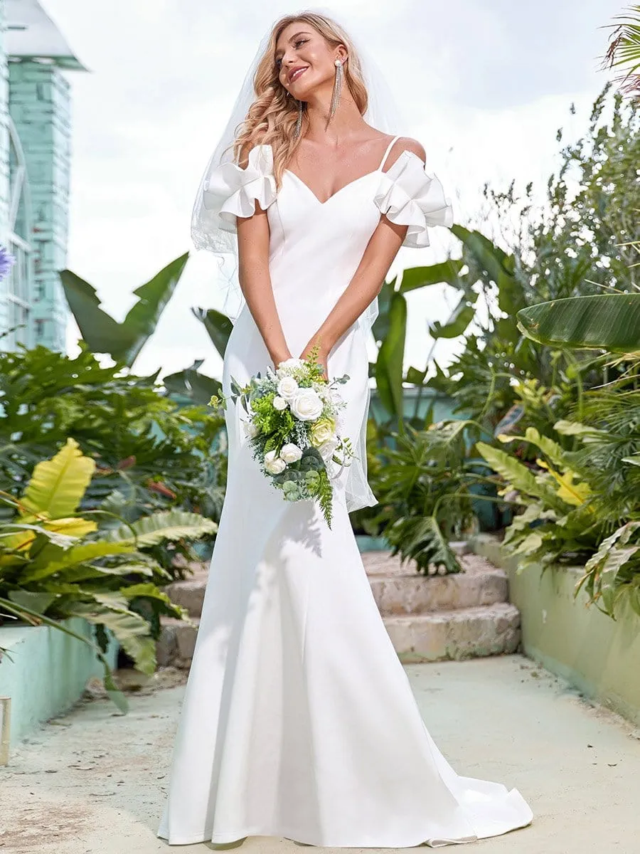 Cold Shoulder Fishtail Bodycon Floor Length Wedding Dress