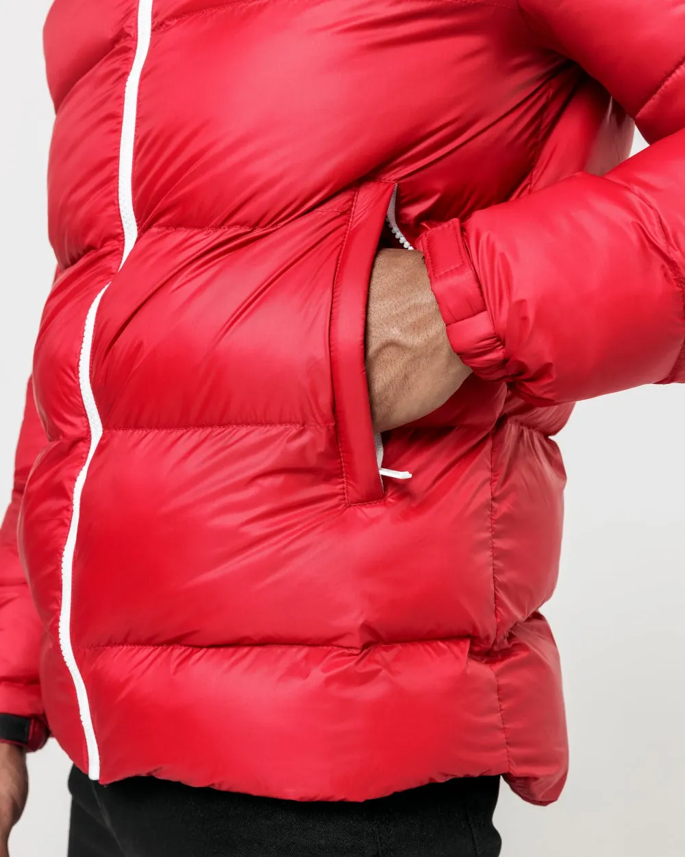 Contrast Puffer Jacket - Red