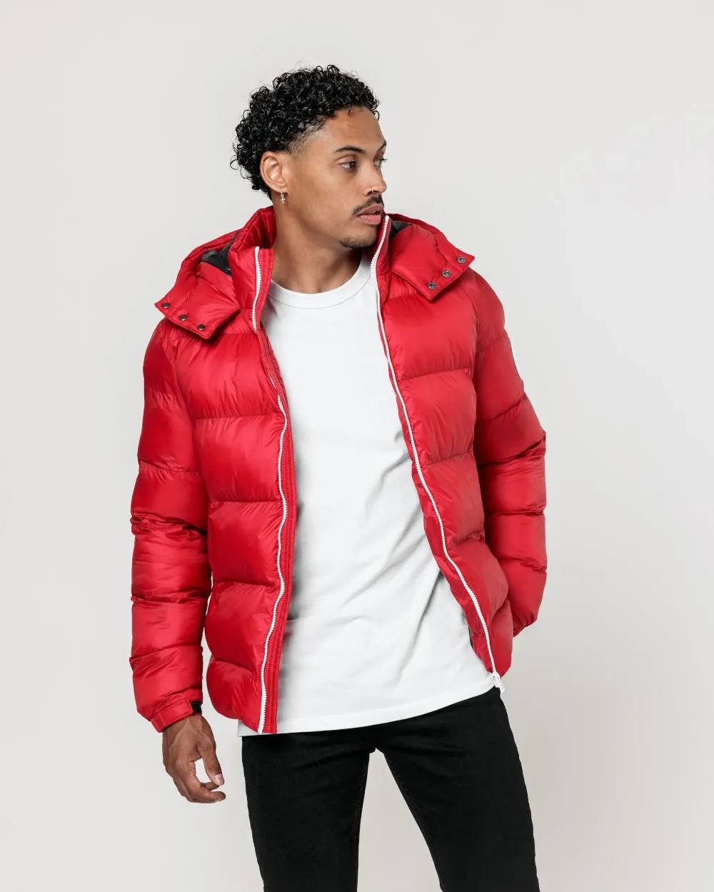 Contrast Puffer Jacket - Red