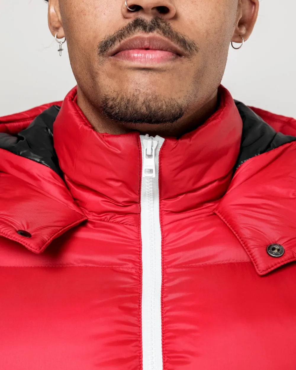 Contrast Puffer Jacket - Red