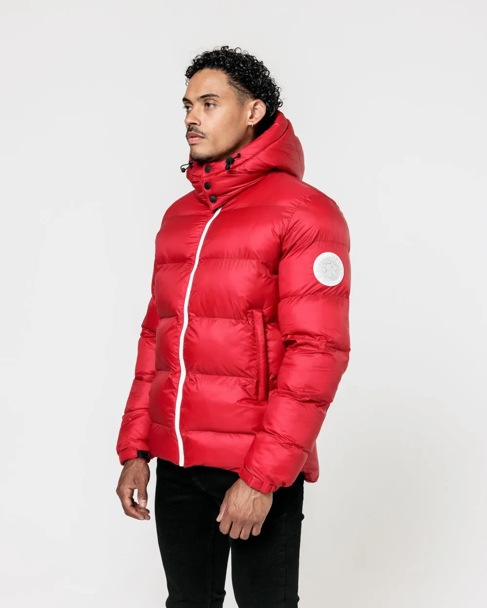 Contrast Puffer Jacket - Red