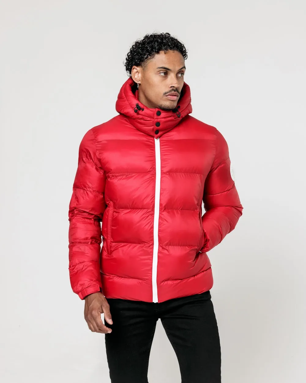 Contrast Puffer Jacket - Red