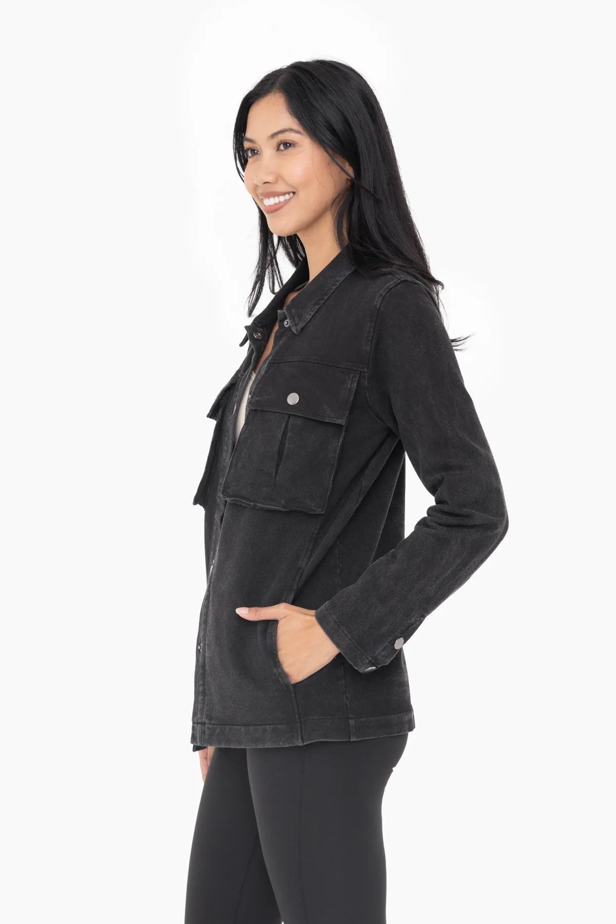 Cotton Blend Mineral Wash Shacket | MONO B