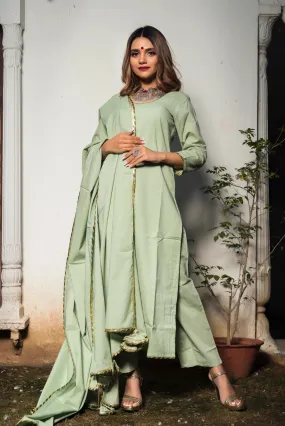 Cotton Solid Green Kurta Palazzo Set with Dupatta