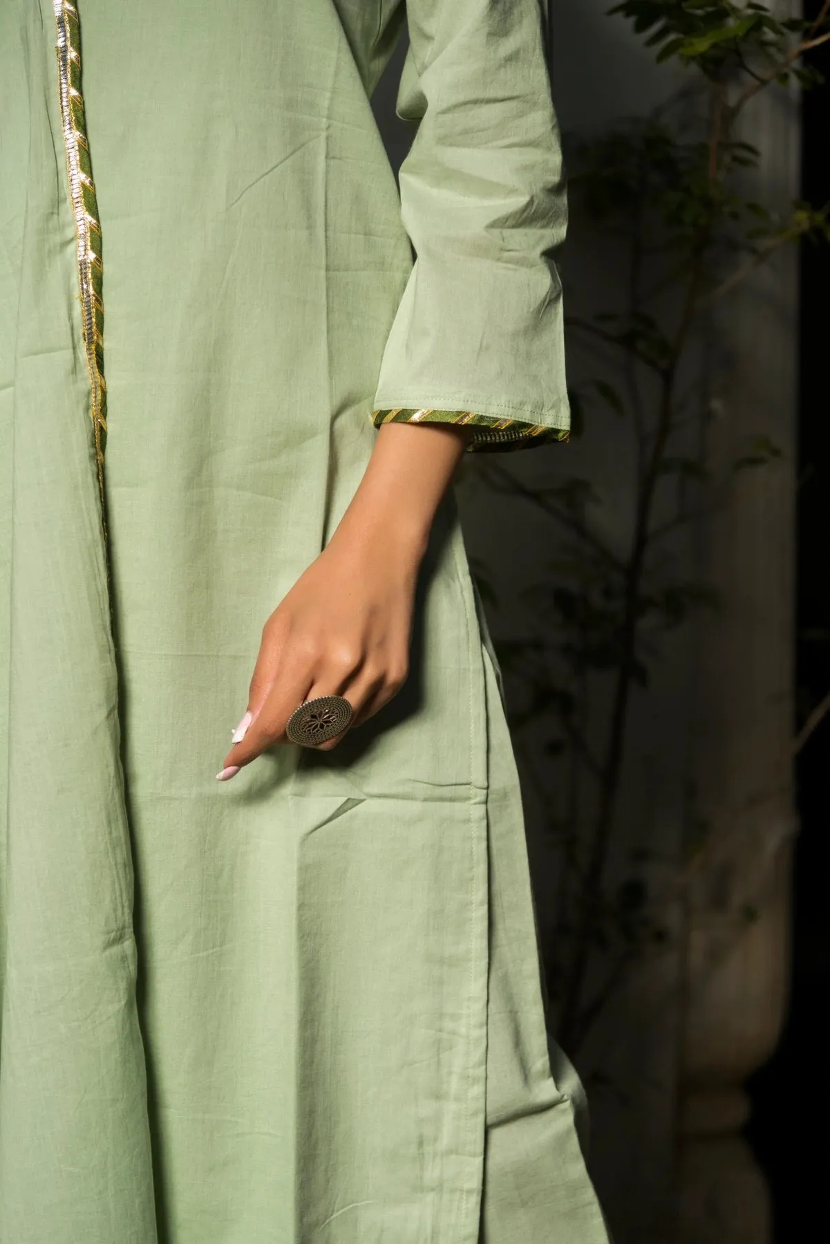 Cotton Solid Green Kurta Palazzo Set with Dupatta